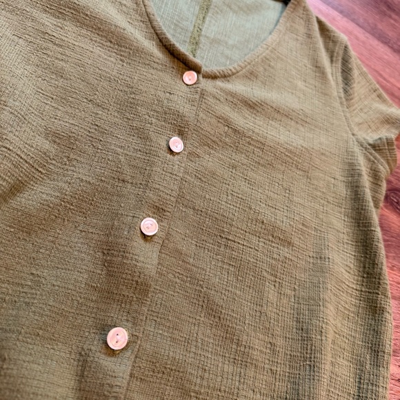 J. Crew Olive Green Button-Front Tie Crop Top - Picture 3 of 5
